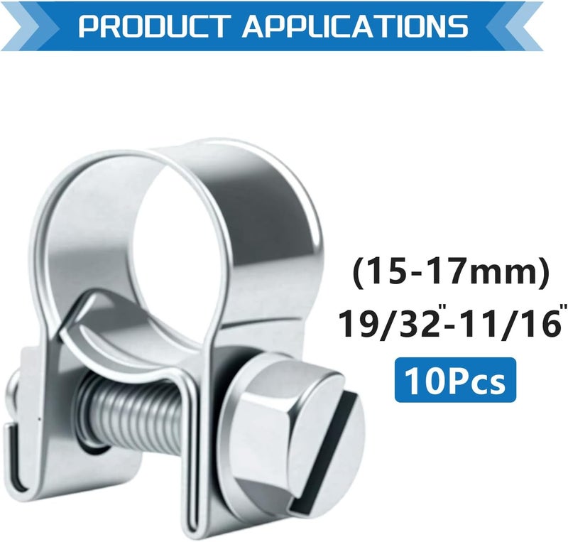JTAREA 15-17MM Fuel Injection Hose Clamps 19/32"-11/16" Gas Line Clamps Pipe Clamp for Automotive Diesel Petrol Pipes - Image 2